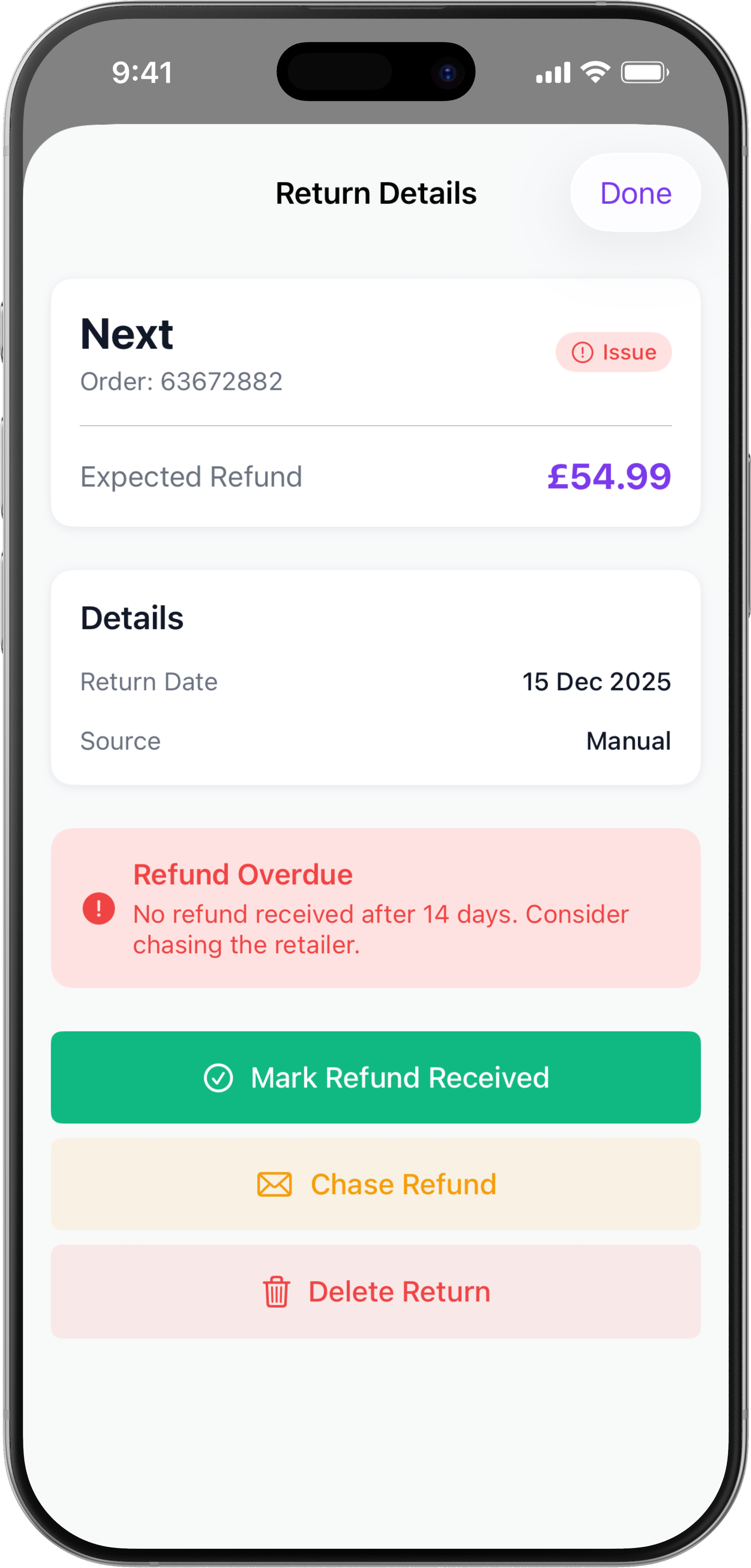 REFUNDI App - Refund Issue Alert